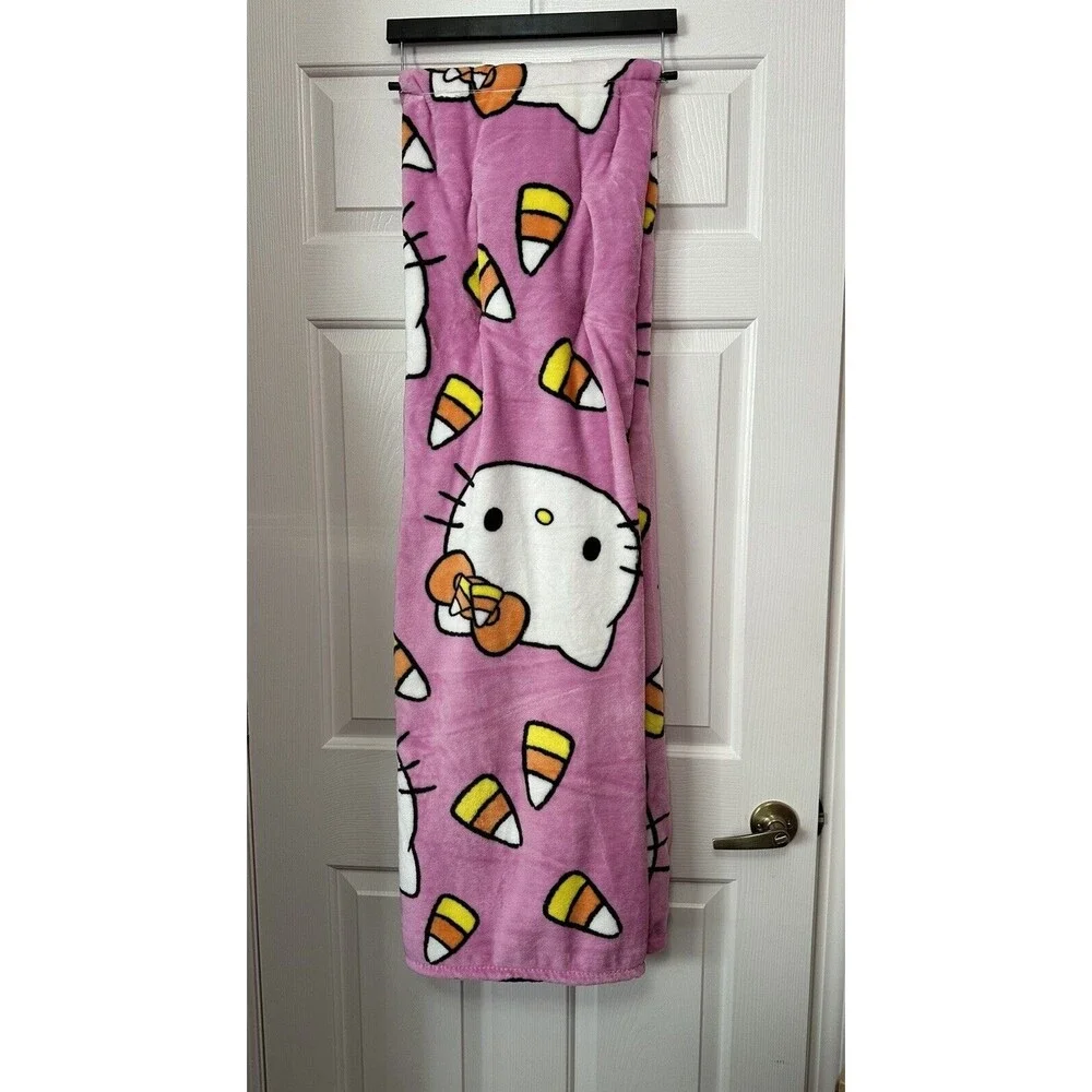 NEW Hello Kitty Sanrio Halloween Pink Fall Candy Corn Plush Blanket 2024 60x90